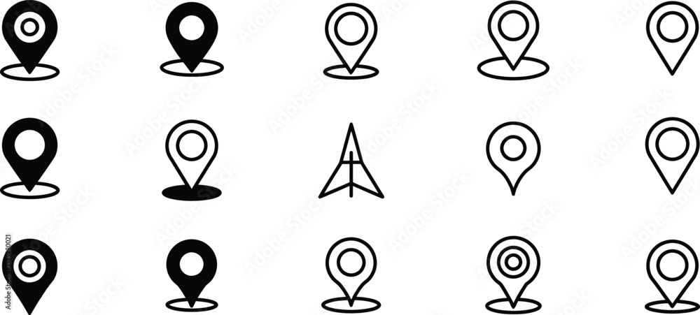 Poster outline location pin icon set - ai generative
