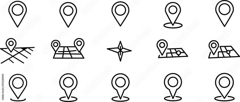 Poster outline map and location pin icons - ai generative