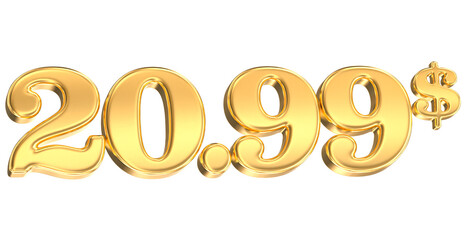 Number 20.99 Dollar Gold 3D Render