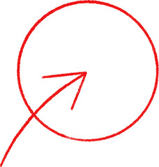 赤い手描きのシンプルな円と矢印のアイコン