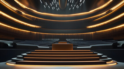 Modern Auditorium with Illuminated Stages and Seating