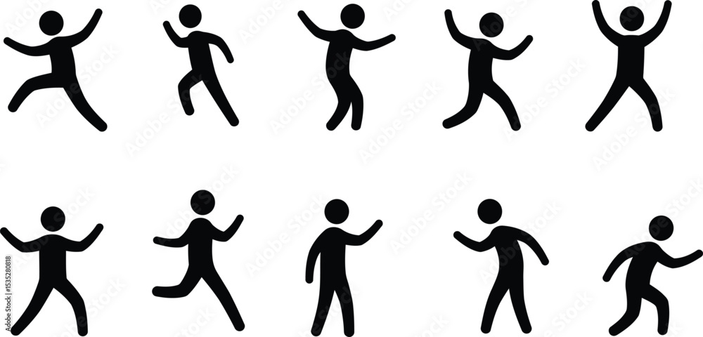 Poster black stick figure dynamic action poses - ai generative