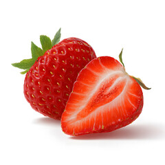 Close-up of a Cut Red Strawberry Isolated On white