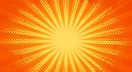 Obraz premium Dynamic comic book background illustration bursting with orange and yellow halftone effects