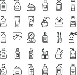 Beauty Product Outline Vector Icons Set - Minimalist Flat Design for Skincare & Makeup