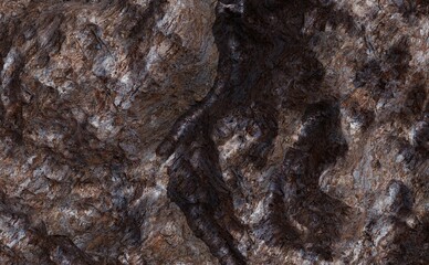 Naklejka premium Abstract stone texture, dark brown, grey, and hints of blue. Rough, uneven surface with a mountainous, rocky appearance