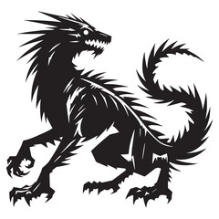 Classic mythical chupacabra, vector, showing its traditional appearance from old stories - chupacabra silhouette - chupacabra vector - silhouette of chupacabra - Chupacabra illustration
