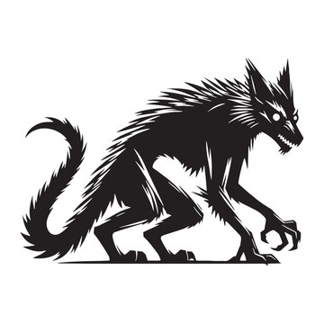 Eerie dark chupacabra, strange creature, shape illustration, standing still and menacing - chupacabra silhouette - chupacabra vector - silhouette of chupacabra
