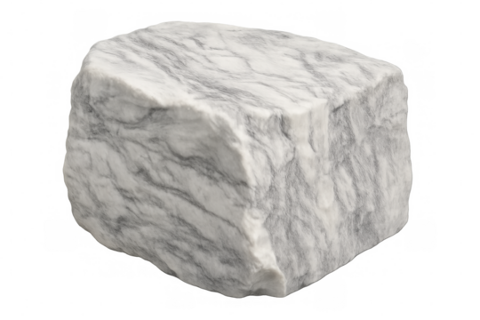 Realistic white marble surface featuring natural veining pattern, transparent backdrop highlighting pristine stone texture for design purposes
