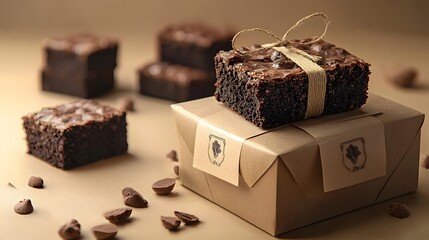 32. Clean product layout of boxed brownies with logo card and decorative wrap