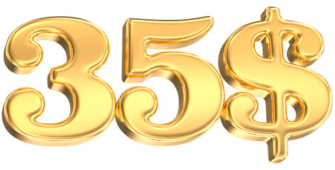 Number 35$ Gold 3D Render