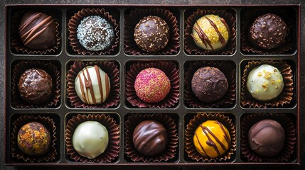 72. Flat lay of boxed assorted truffles with labeled inserts