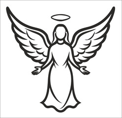 Christmas Angel illustration vector, Merry Christmas ClipArt Design, Angel Lineart Art
