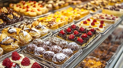 89. Shelf-level display of boxed pastry assortments in clear trays