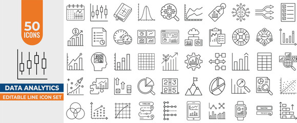 Data Analytics Icon Set – Editable Vector Charts, Graphs, Reports & Dashboards. Editable Stroke. Vector Illustration