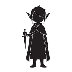 Traditional Mythical Elf Vector, Showing a Classic Appearance with Pointed Ears and Graceful Posture - elf silhouette - elf vector - silhouette of elf - Elf illustration
