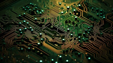 Detailed Green Electronic Circuit Board with Microchips