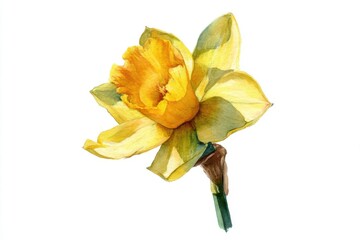 Yellow daffodil watercolor painting showcasing delicate petals for nature enthusiasts and floral decor lovers