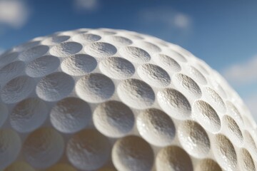 Textured close-up of a detailed white golf ball surface highlighting dimples for sports fans and golfing enthusiasts seeking authentic apparel and memorabilia