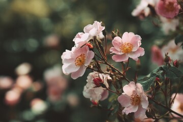 Summer blooms of wild roses on vibrant green backgrounds, showcasing floral aesthetics and botanical beauty for nature lovers and seasonal decorators