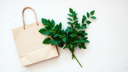 Eco-Friendly Shopping Bag and Lush Green Leaves A Sustainable Choice