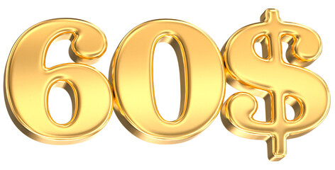 Number 60$ Gold 3D Render