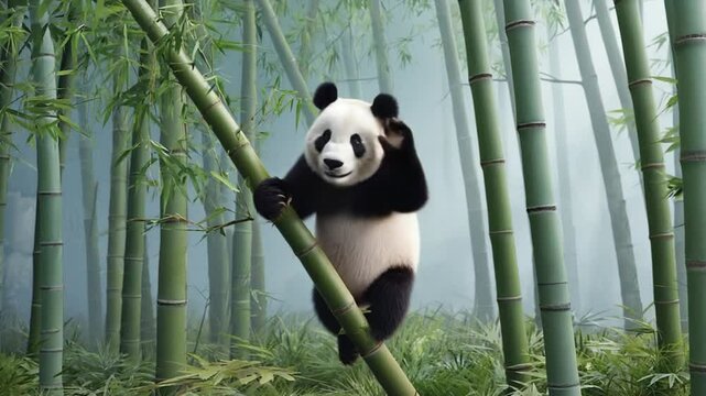 愛らしいパンダ、竹林で遊ぶパンダ