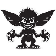 Clever Gremlin Smart Little Monster Shape Silhouette, Thinking Up New Ways to Cause Trouble - gremlin silhouette - gremlin vector - silhouette of gremlin
