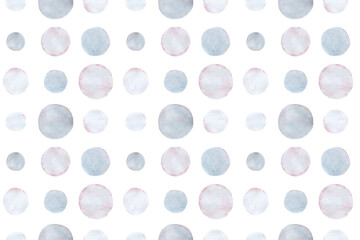 Seamless pattern of blue watercolor circles. Abstract watercolor background.