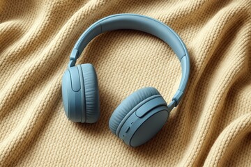 Mockup Crisp Blue Wireless Headphones on Knit Fabric