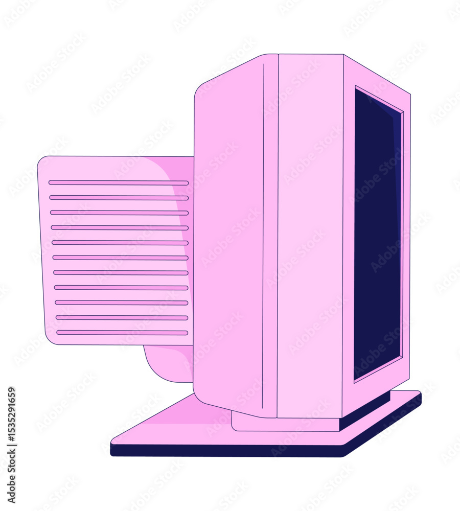 Aufkleber side view of pink retro crt monitor screen 2d cartoon object. y2k 90s computing hardware. tech nosta