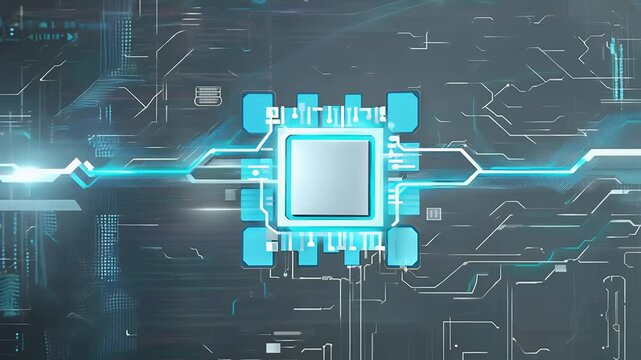 A sleek chrome robotic arm pivots gracefully under cool studio lights presenting microprocessor that twinkles animated data lines before retracting from view delivering manufacturing precision AI
