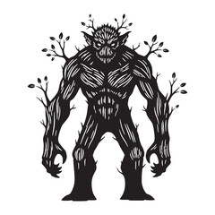 Primeval Ent Deadly Tree Beast Outline Vector, Showing Its Many Odd and Knobby Features - ent silhouette - ent vector - silhouette of ent
