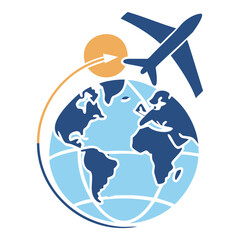 Airplane Flying Around Blue and Light Blue Globe world