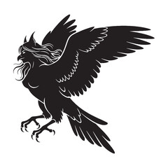 Obraz premium Eerie Dark Harpy Bird-Woman Shape Illustration, Standing Still and Threatening - harpy silhouette - harpy vector - silhouette of harpy 