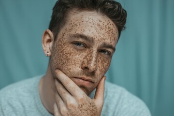 a man with freckles on his face is posing for a picture