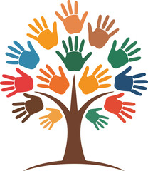 Obraz premium Handprint Tree a tree formed with colorful handprints, each bearing unique hues