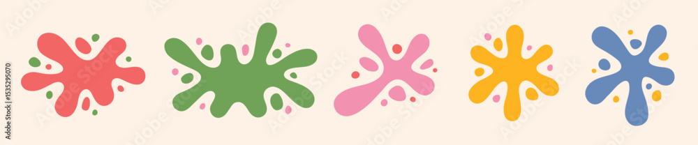 Poster blot shapes set, colorful splashes collection with uneven fluid rounded wavy edge. paint spots, blot