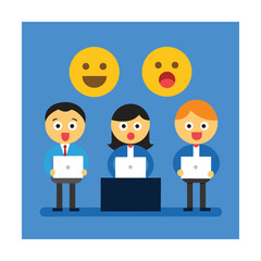 Office Workers Holding Facebook Reaction Emojis Together