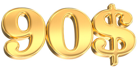 Number 90$ Gold 3D Render