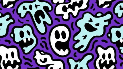 Fototapeta premium Funny ghosts and monsters creating a seamless halloween pattern