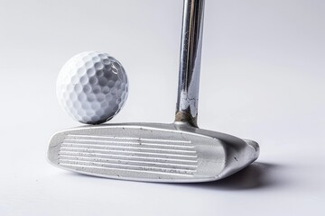 Premium Quality Image of Back of Golf Club Putter with Golf Ball Isolated on a White Background