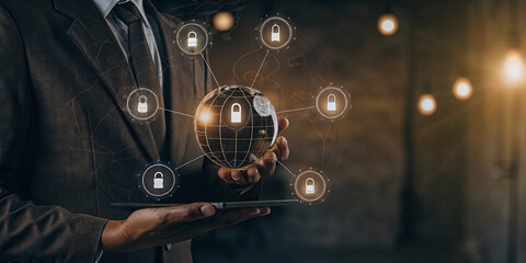 Backup: Businessman Holds a Global Structure Required for Data Security