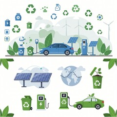 ecology icons set clean energy solar energy waste management recycle