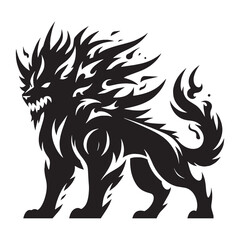 Iconic Hellhound Fearsome Hunter Concept Graphic, with a Hunched Back and Ready to Attack - hellhound silhouette - hellhound vector - silhouette of hellhound
