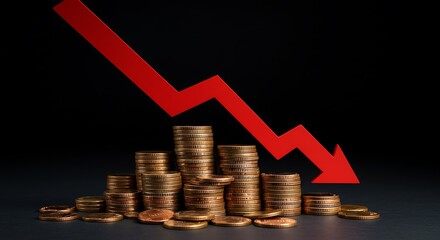 Financial Crisis: Stack of Coins & Falling Arrow