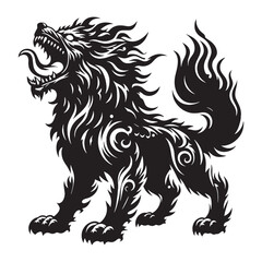 Menacing Hellhound Killer Monster Figure Silhouette, with Every Part Looking Dangerous - hellhound silhouette - hellhound vector - silhouette of hellhound - Hellhound illustration
