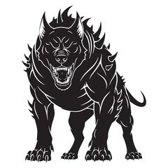 Fearsome Dark Hellhound Monster with Fiery Eyes Silhouette Outline - hellhound silhouette - hellhound vector - silhouette of hellhound - Hellhound illustration
