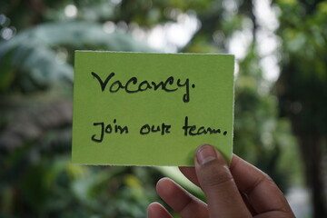 We are hiring trendy card post, Join our team recruiting message, Drop your CV sticky note message, Vacancy here icon