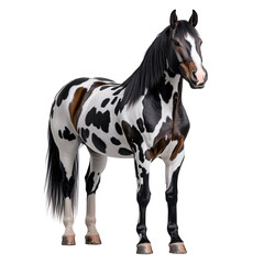 whole black spotted horse isolated on a transparent background